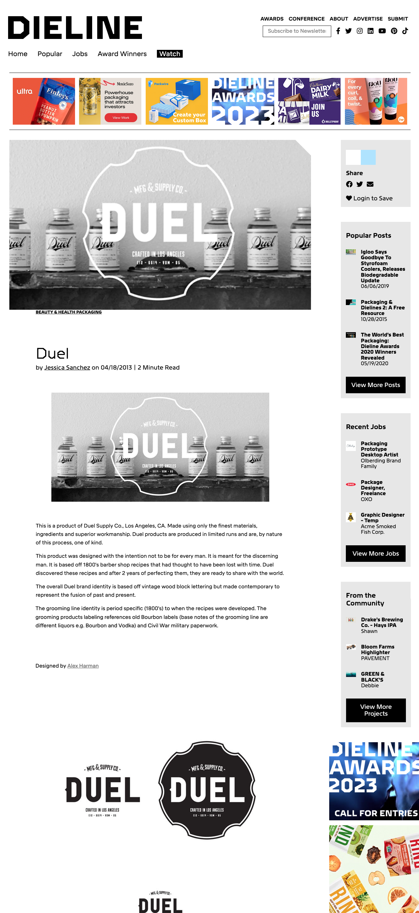 Duel featured on The Dieline packaging design publication