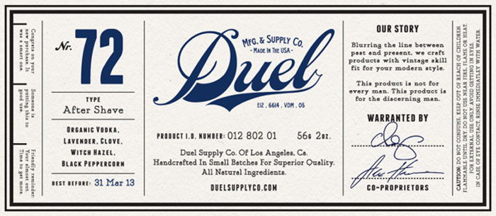 Duel After Shave label close-up — Nr. 72