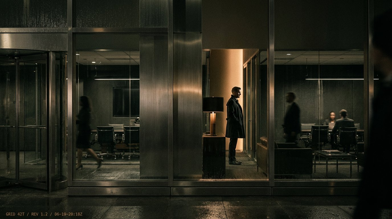 Gloved hand placing tactical dossier on carbon fiber surface — GRID 42T / REV 1.2