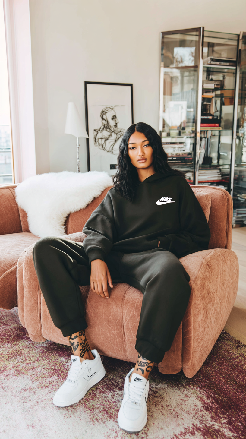 Nike lifestyle portrait — editorial seated, natural light interior