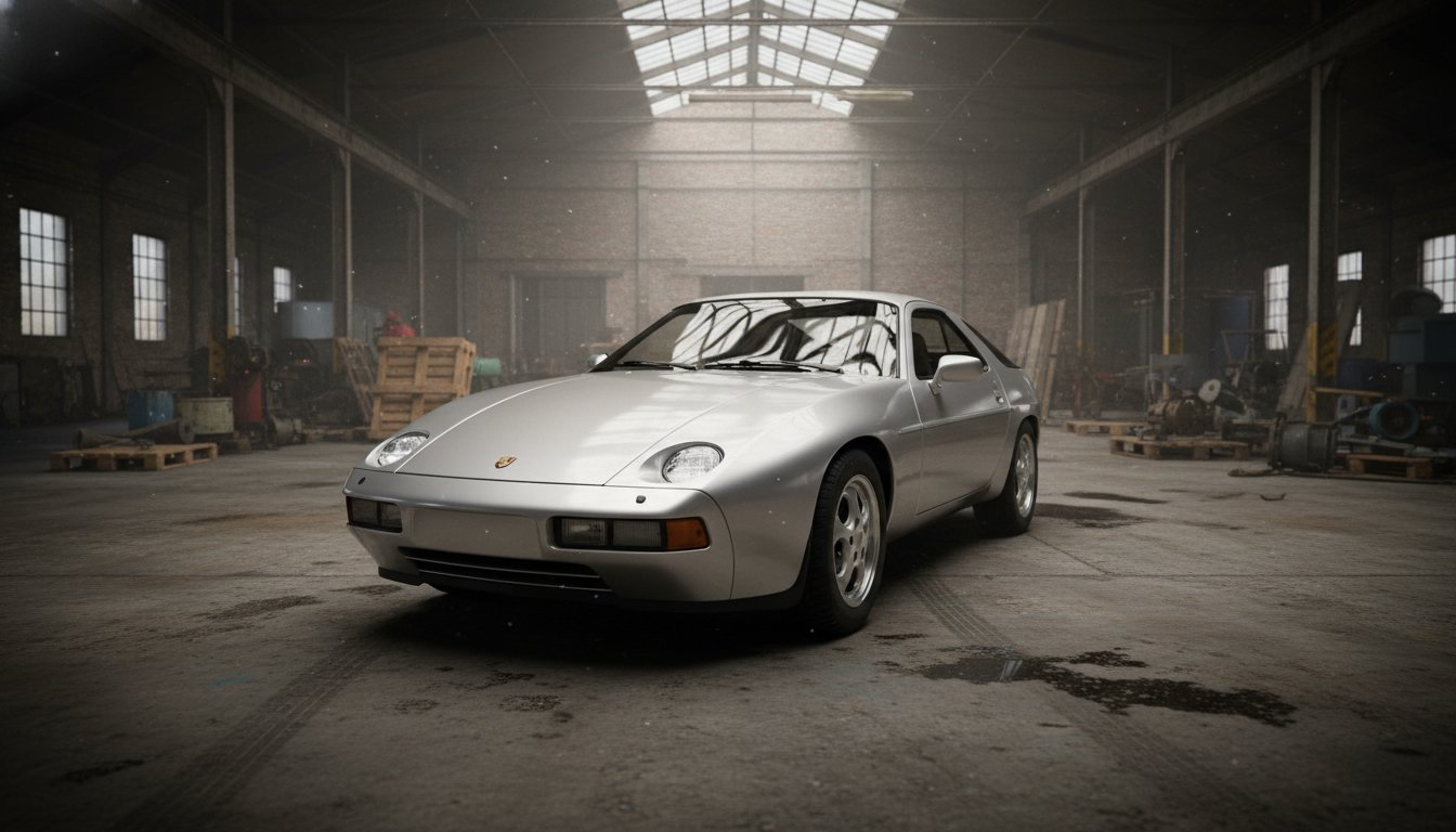 The Sleeping Grand Tourer — Rear symmetry, industrial warehouse